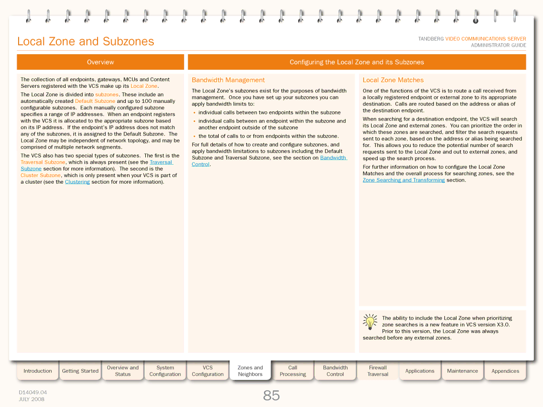 TANDBERG D14049.04 Local Zone and Subzones, Overview Configuring the Local Zone and its Subzones, Bandwidth Management 