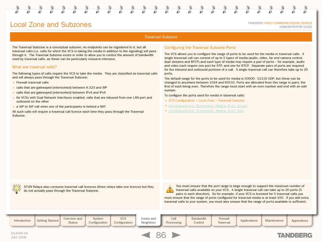 TANDBERG D14049.04 manual What are traversal calls?, Configuring the Traversal Subzone Ports 