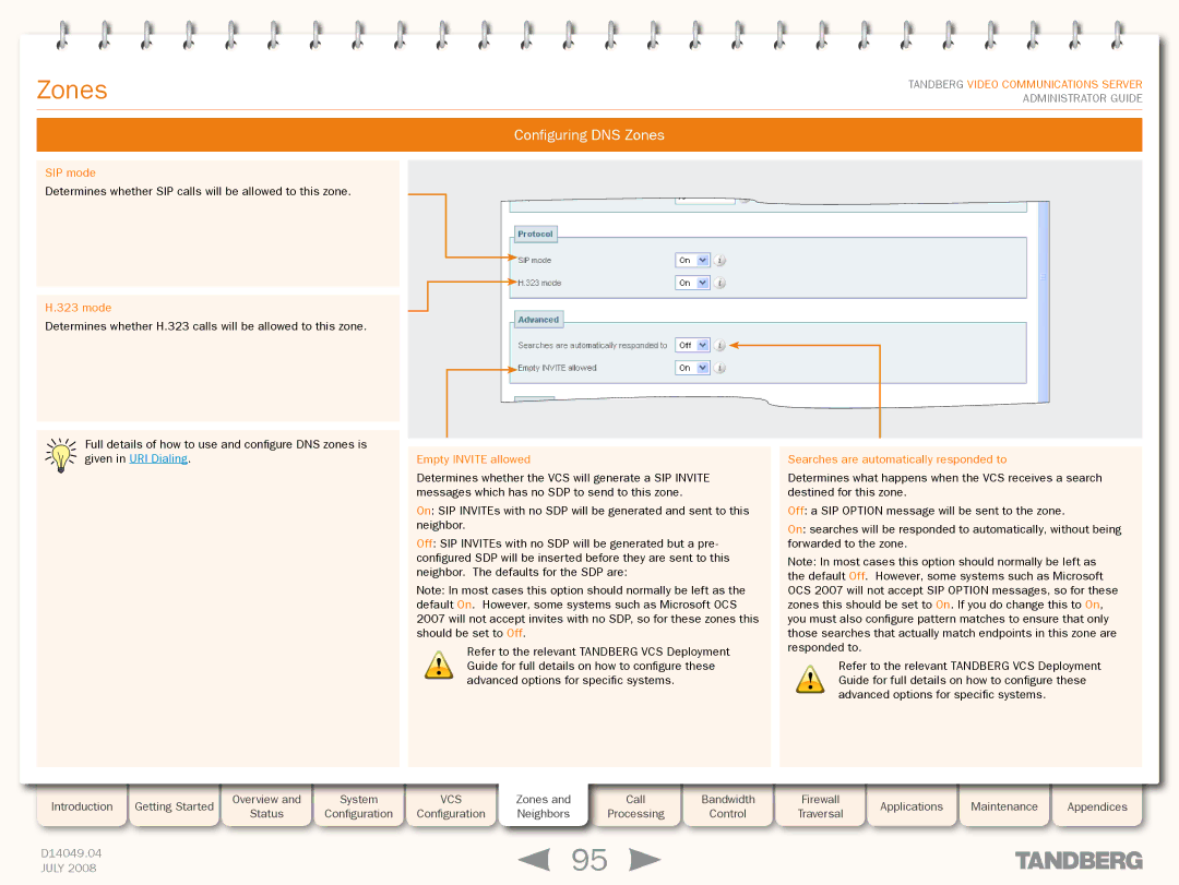 TANDBERG D14049.04 manual Configuring DNS Zones, Empty Invite allowed 