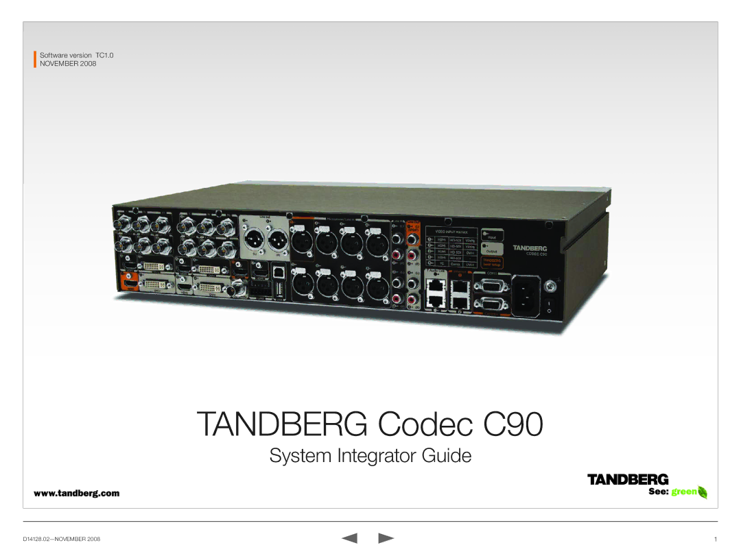 TANDBERG D14128.02 manual Tandberg Codec C90 