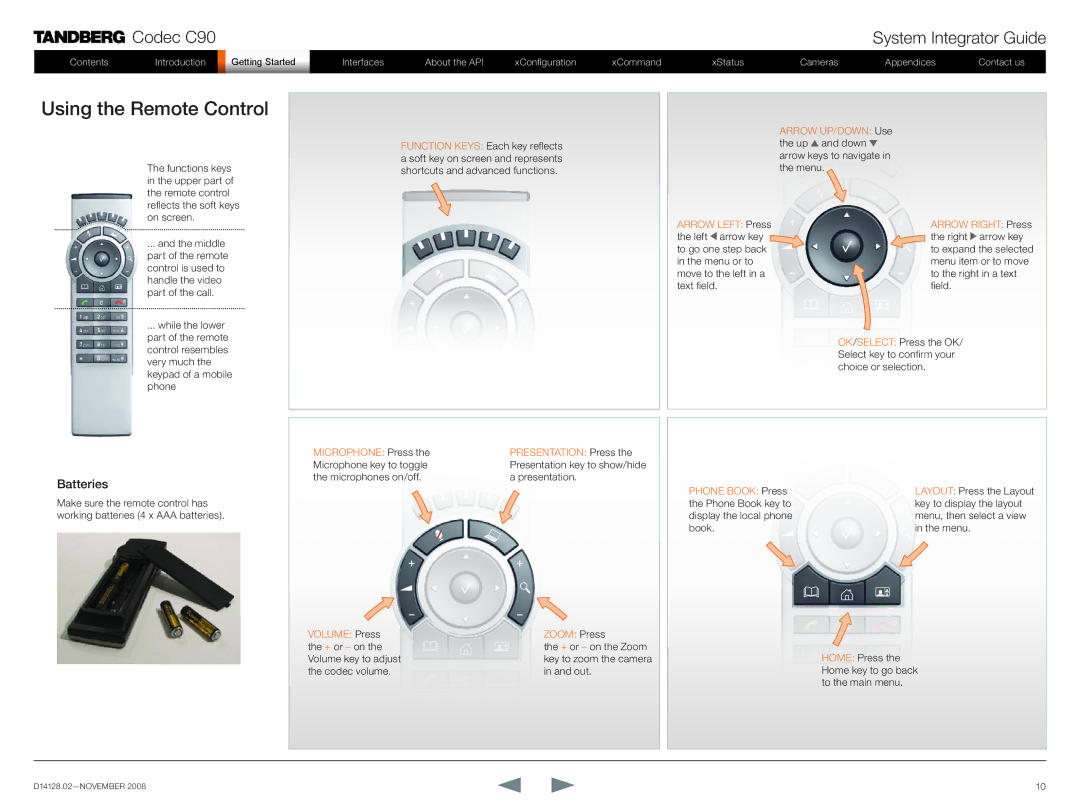 TANDBERG D14128.02 manual Using the Remote Control, Batteries 