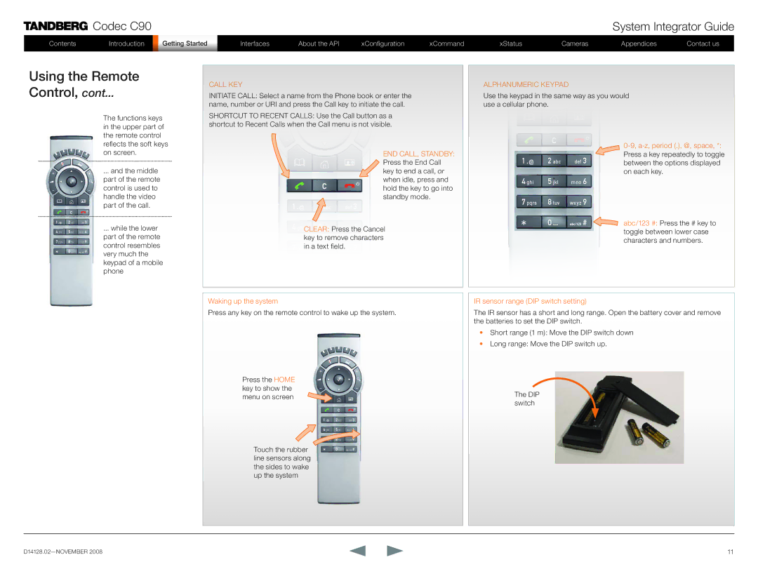 TANDBERG D14128.02 manual Using the Remote Control, Call KEY 