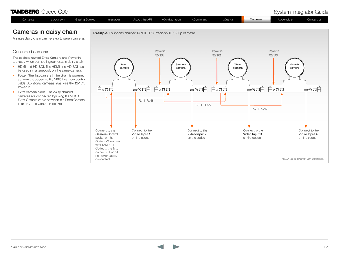 TANDBERG D14128.02 manual Cameras in daisy chain, Cascaded cameras 