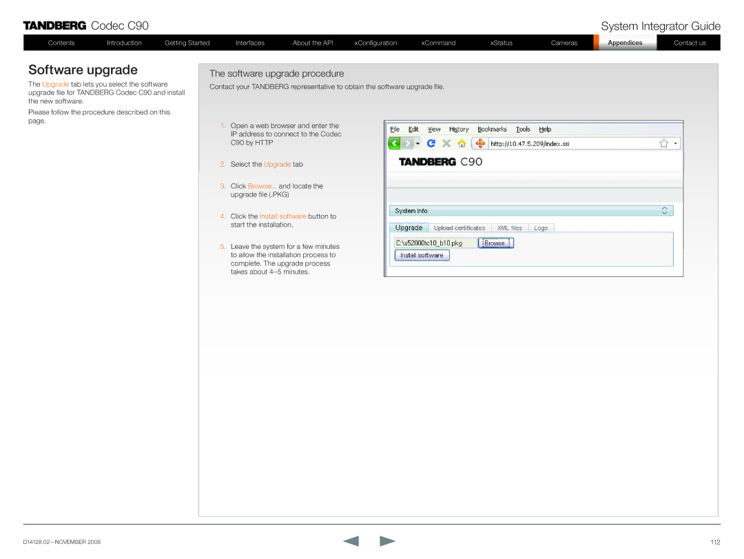 TANDBERG D14128.02 manual Software upgrade procedure 