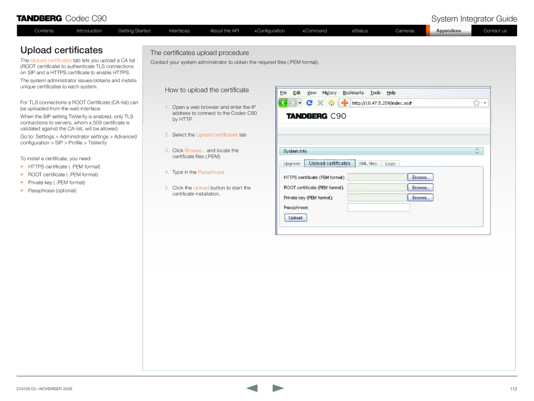 TANDBERG D14128.02 manual Upload certificates, Certificates upload procedure, How to upload the certificate 