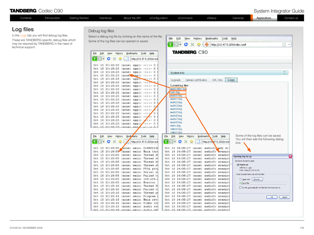 TANDBERG D14128.02 manual Log files, Debug log files 