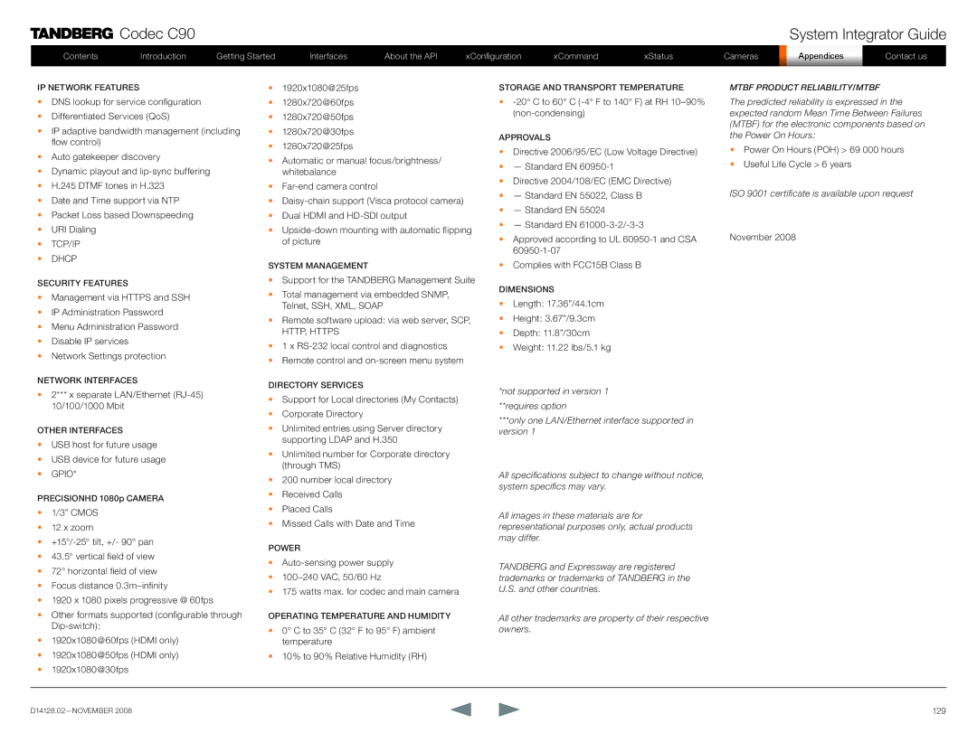 TANDBERG D14128.02 manual ISO 9001 certificate is available upon request 