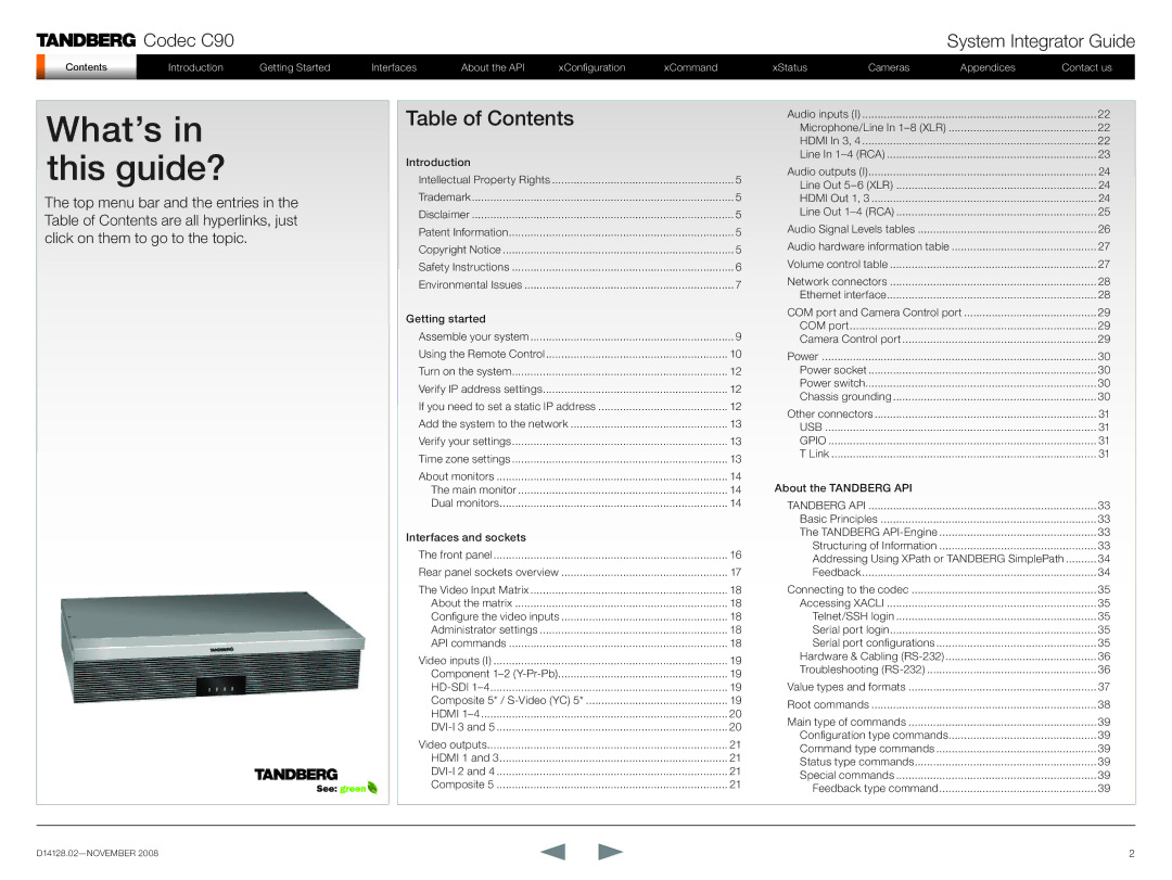 TANDBERG D14128.02 manual What’s in this guide?, Table of Contents 