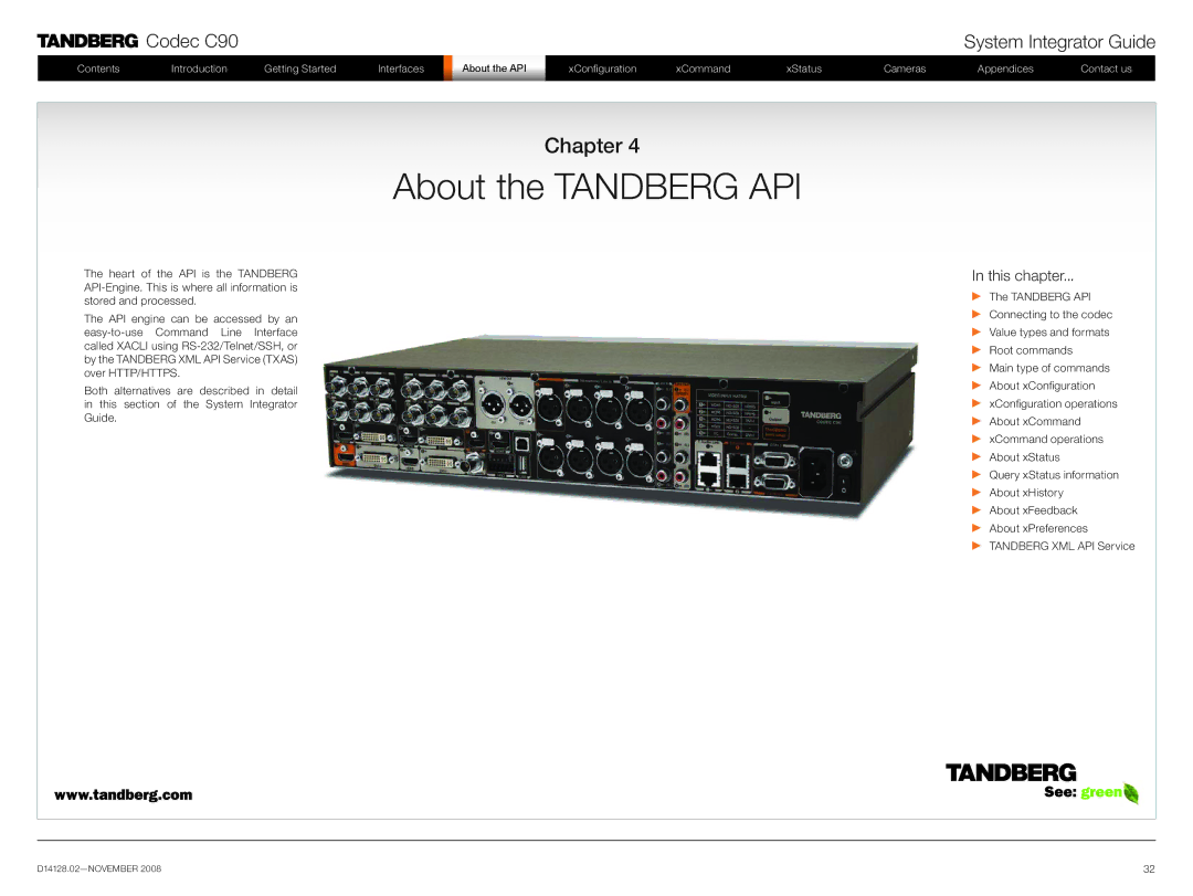 TANDBERG D14128.02 manual About the Tandberg API 