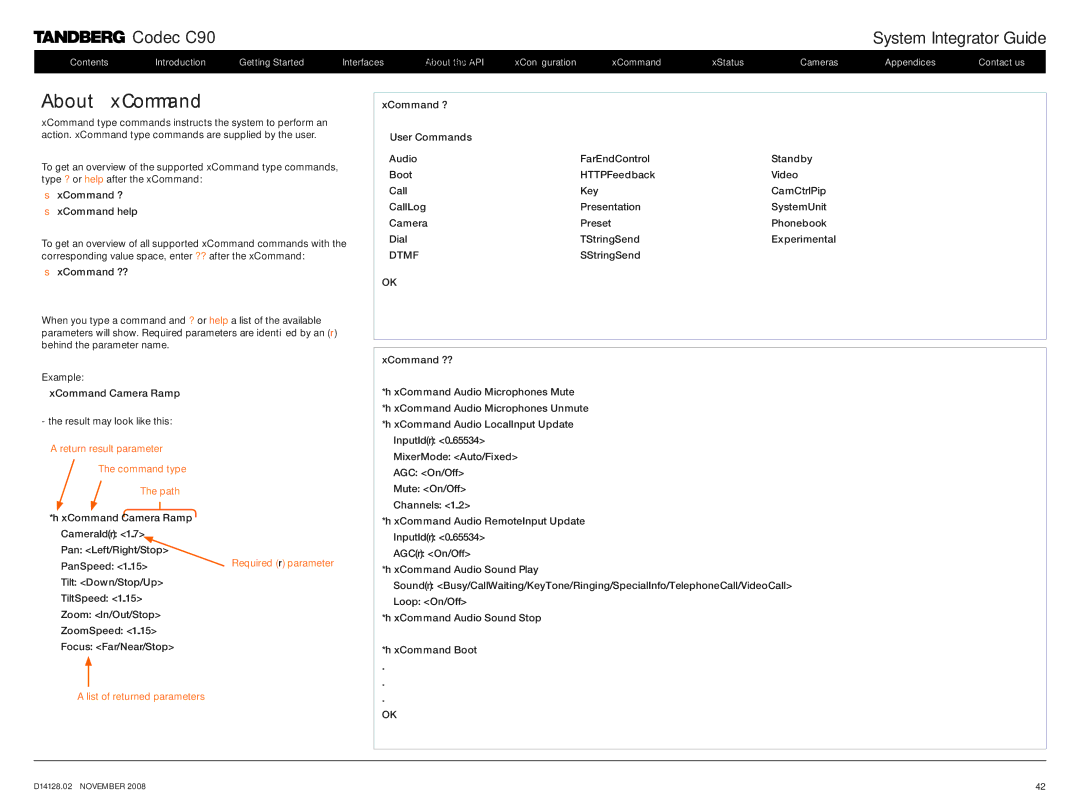 TANDBERG D14128.02 manual About xCommand, XCommand ? XCommand help 