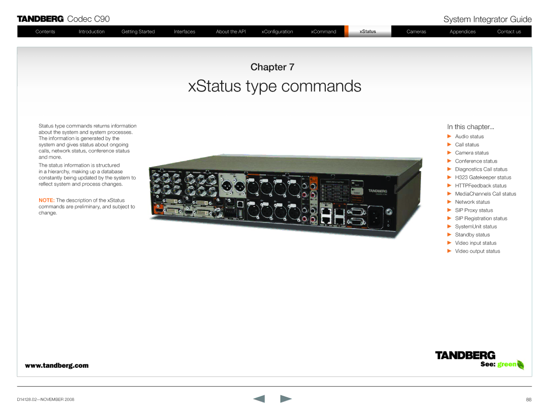 TANDBERG D14128.02 manual XStatus type commands 