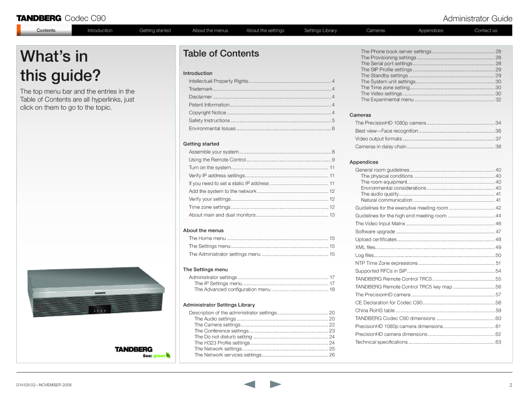 TANDBERG D14129.02 manual What’s in this guide?, Table of Contents 