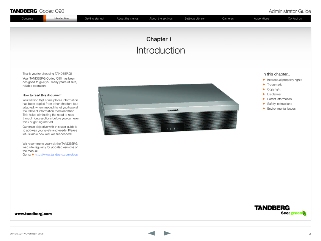 TANDBERG D14129.02 manual Introduction, Chapter, This chapter 