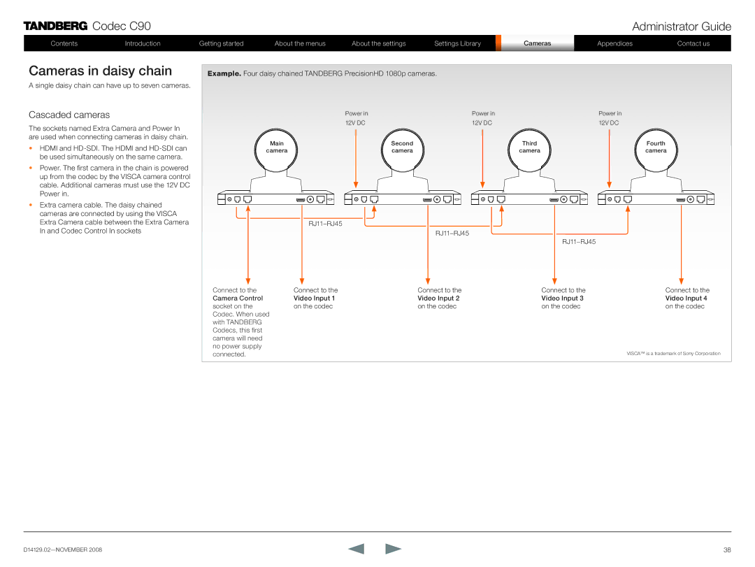 TANDBERG D14129.02 manual Cameras in daisy chain, Cascaded cameras 