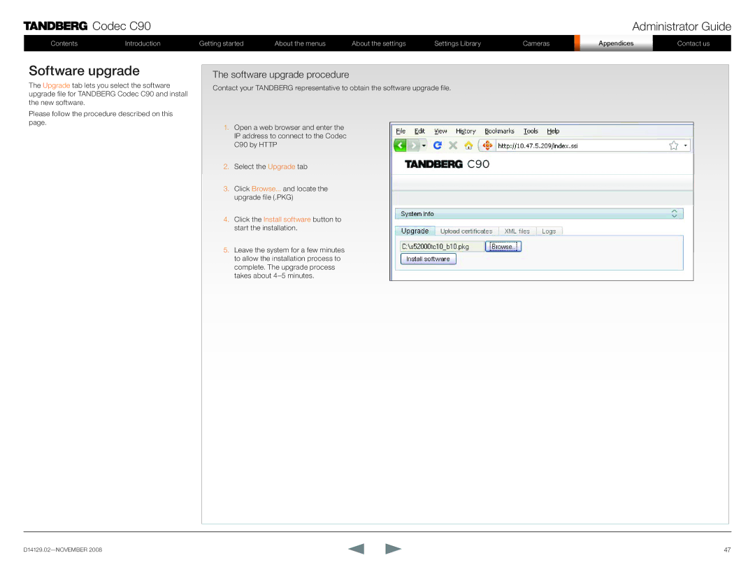 TANDBERG D14129.02 manual Software upgrade procedure 
