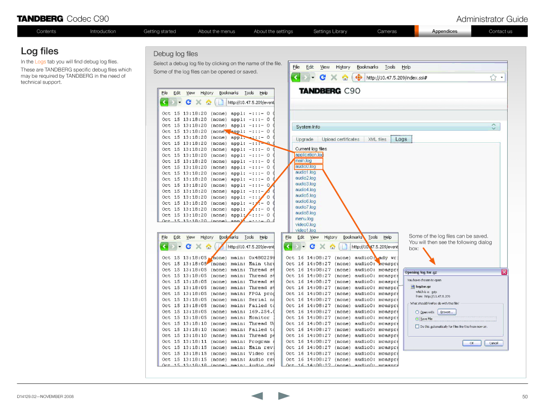 TANDBERG D14129.02 manual Log files, Debug log files 