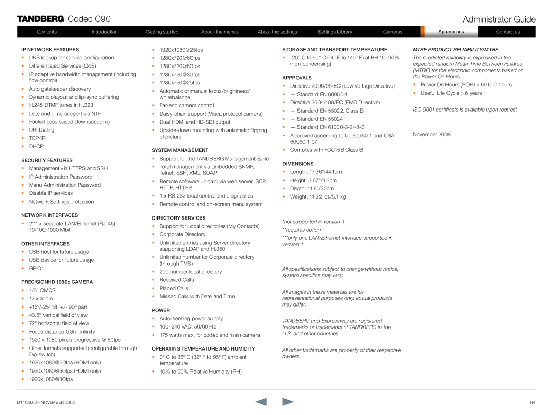 TANDBERG D14129.02 manual ISO 9001 certificate is available upon request 