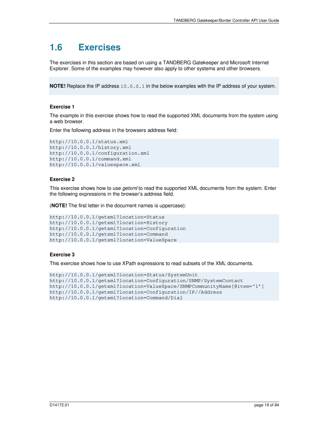 TANDBERG D14172.01 manual Exercises 