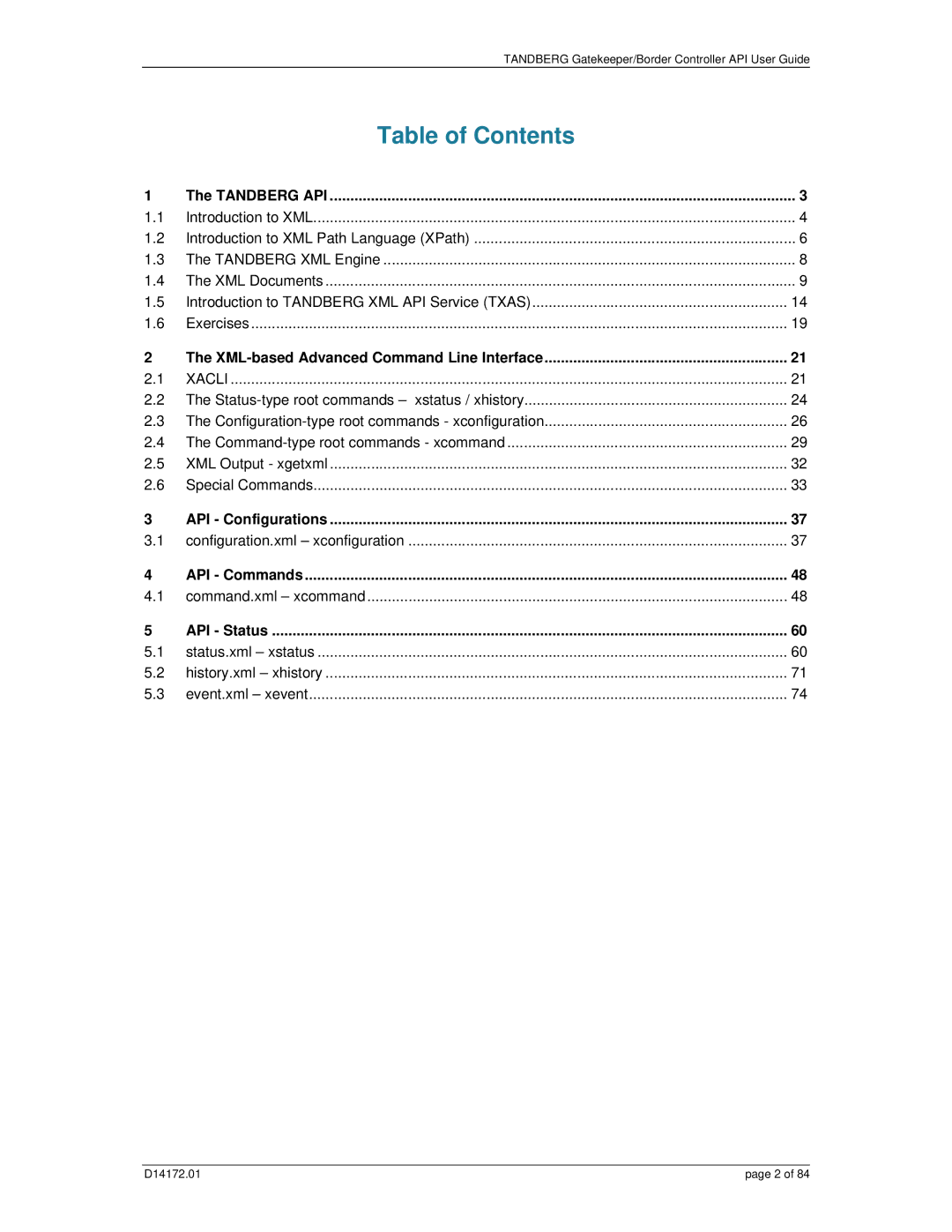 TANDBERG D14172.01 manual Table of Contents 