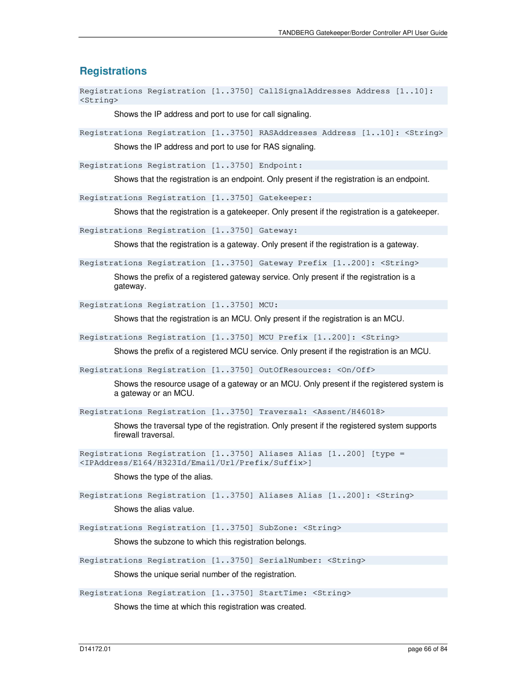 TANDBERG D14172.01 manual Registrations 