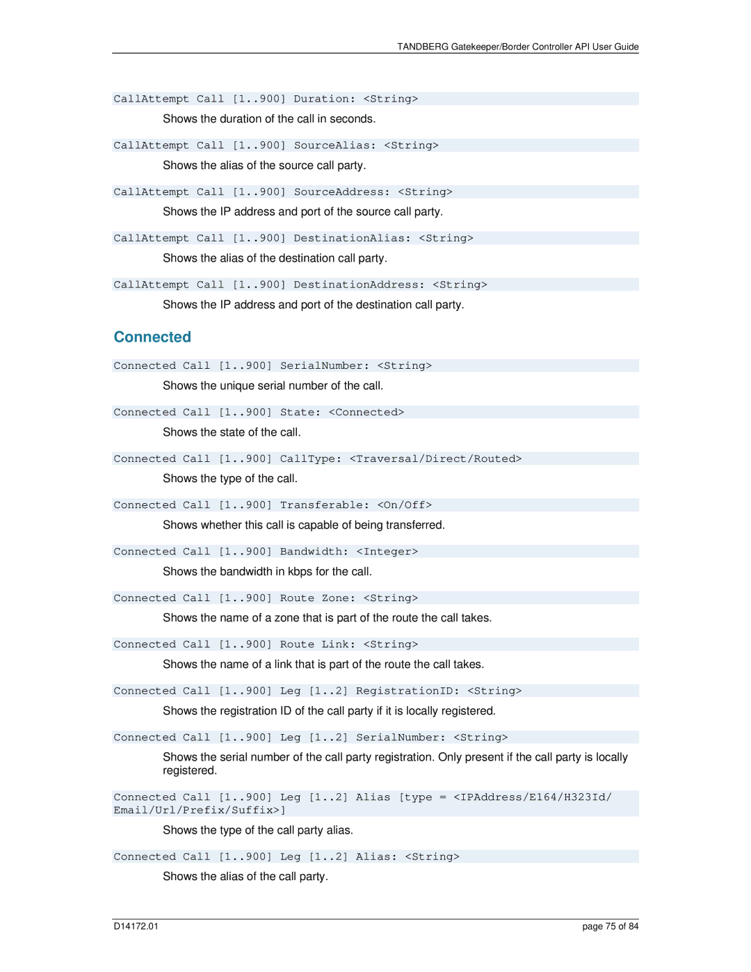 TANDBERG D14172.01 manual Connected 