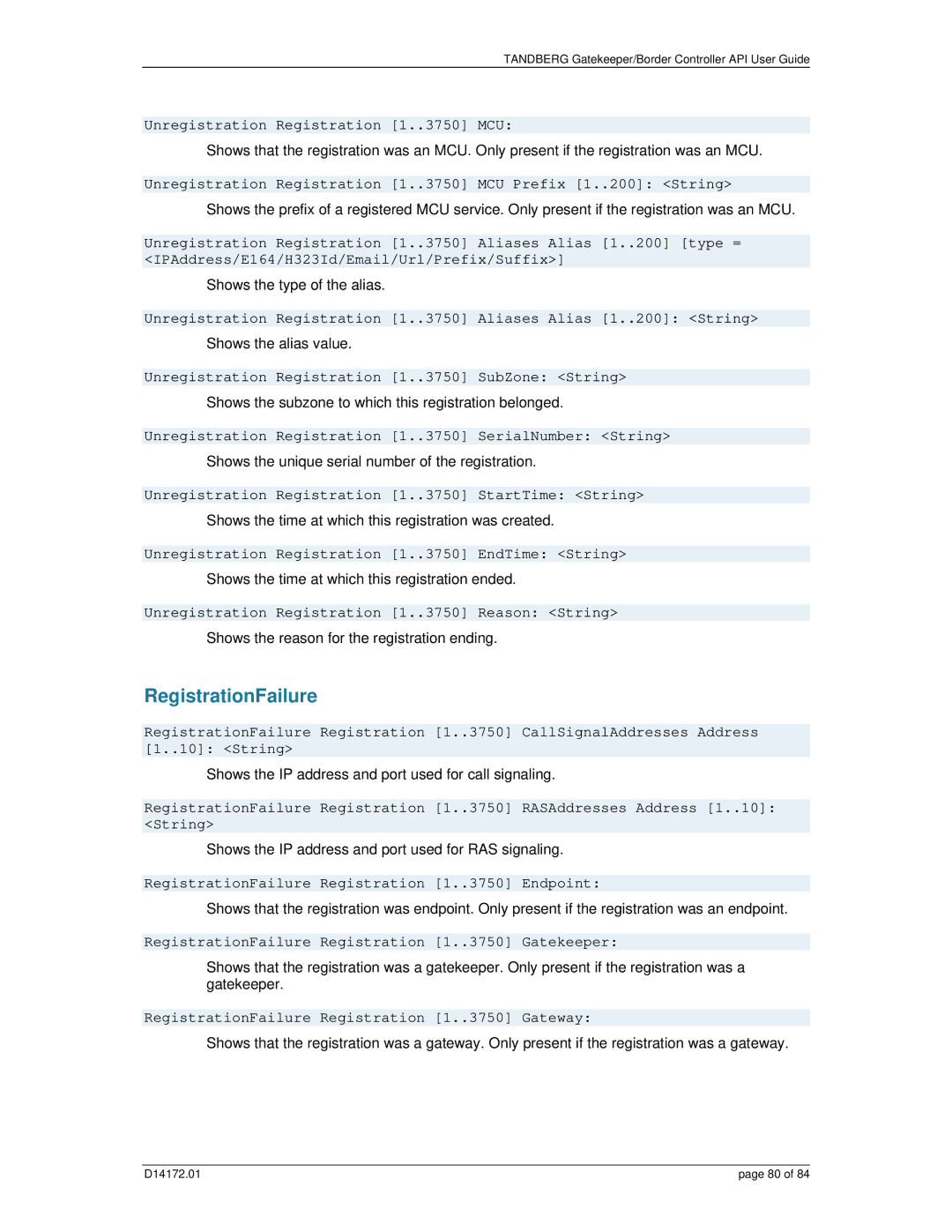 TANDBERG D14172.01 manual RegistrationFailure 