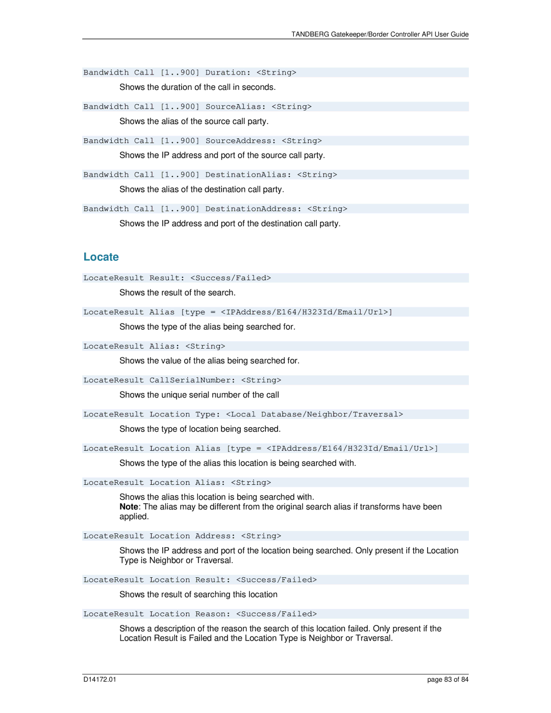 TANDBERG D14172.01 manual Locate 