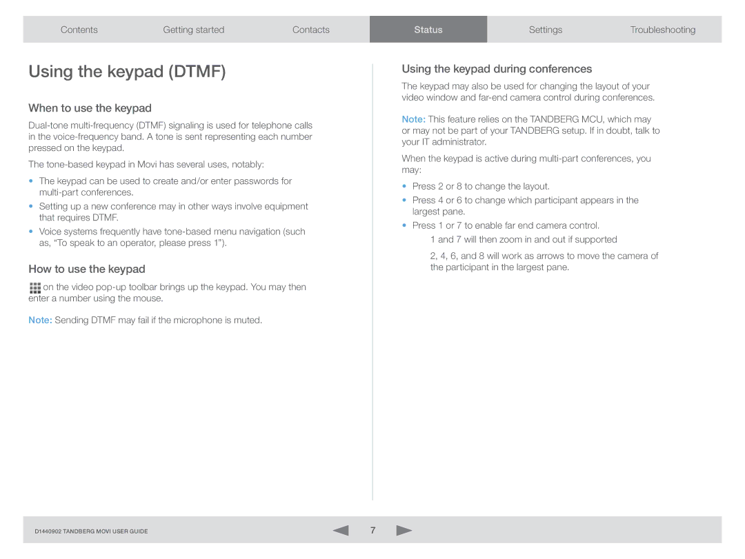 TANDBERG D1440902 manual Using the keypad Dtmf, When to use the keypad, How to use the keypad 