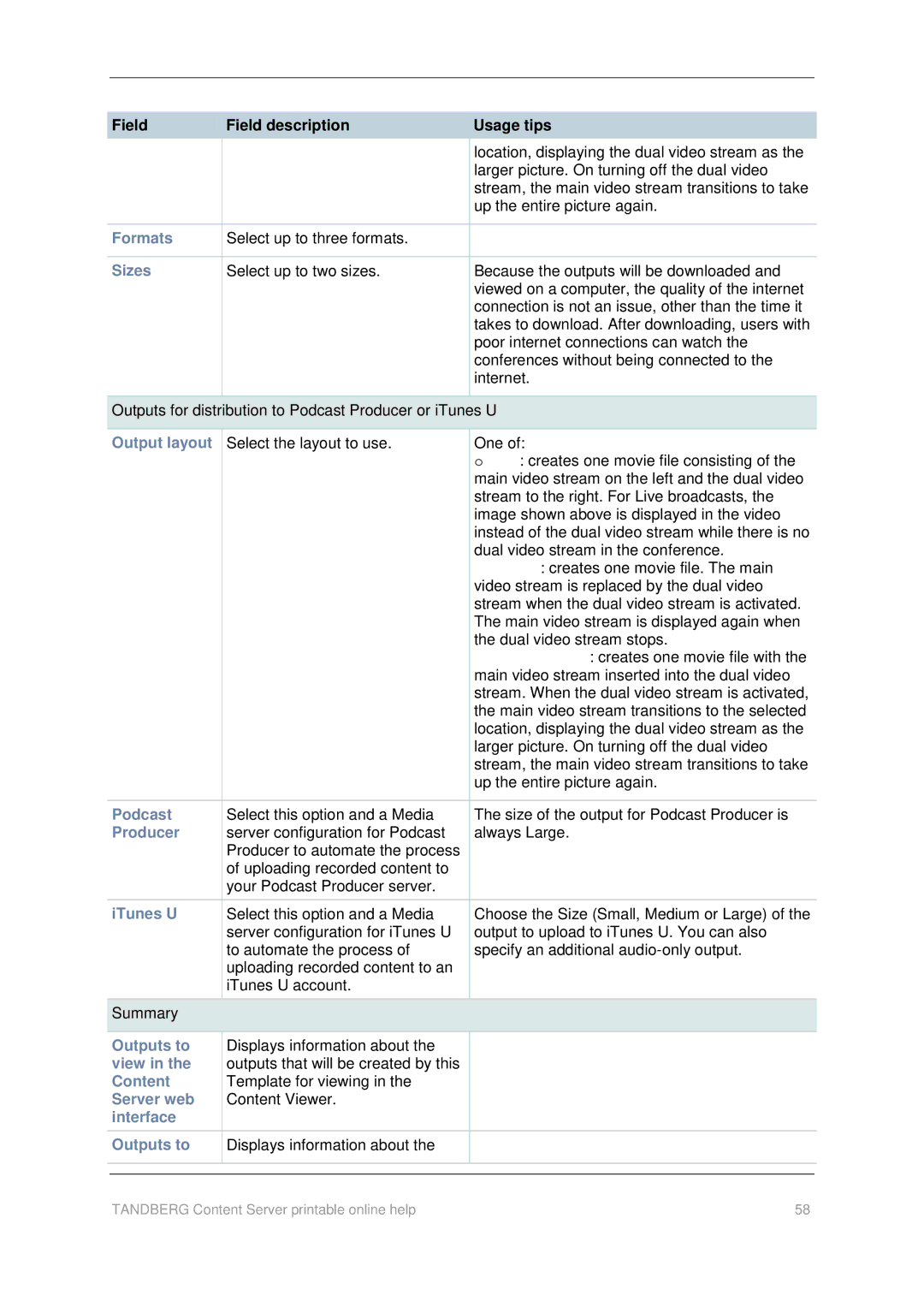 TANDBERG D1459501 manual Formats, Interface Outputs to 