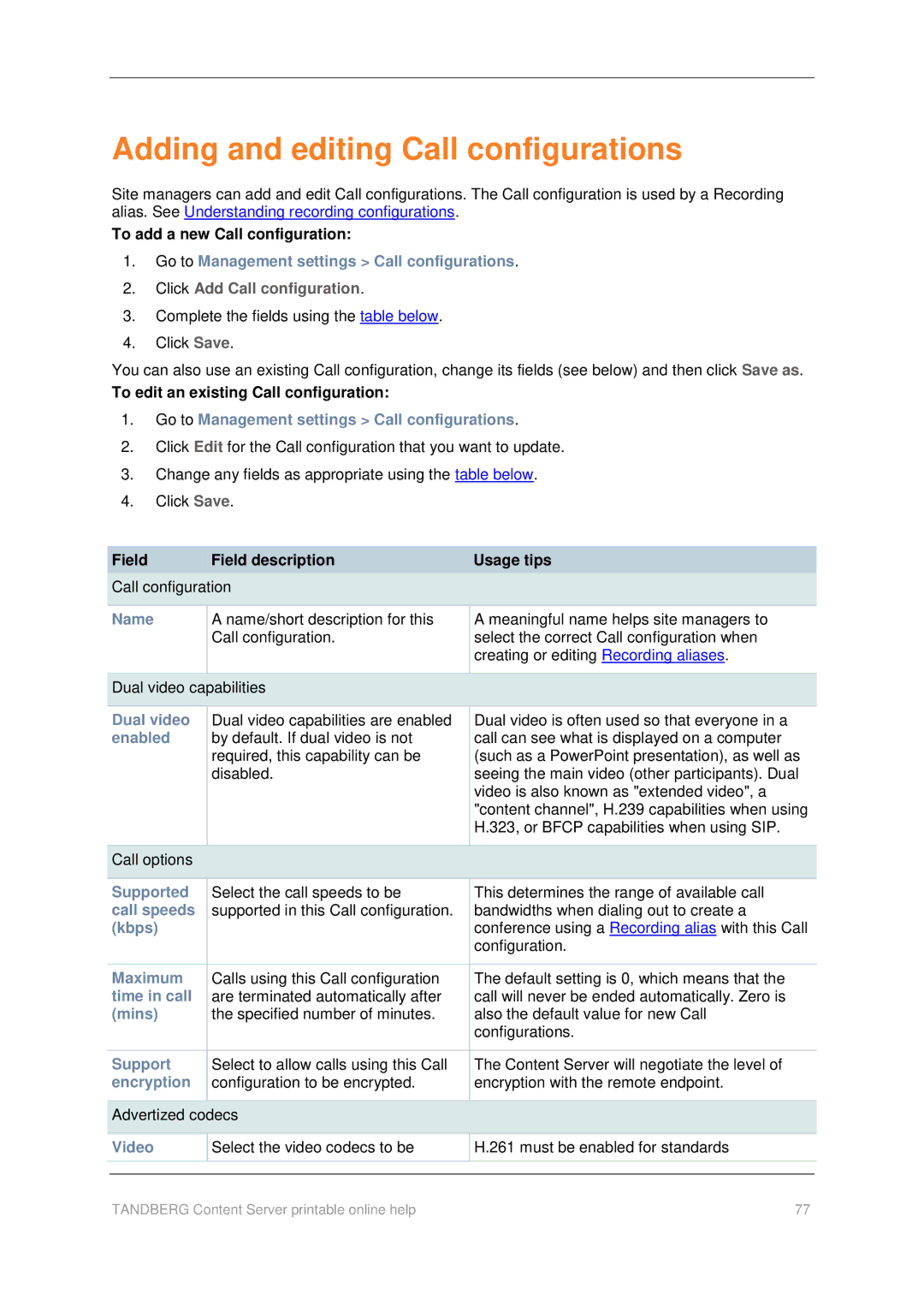 TANDBERG D1459501 manual Adding and editing Call configurations 