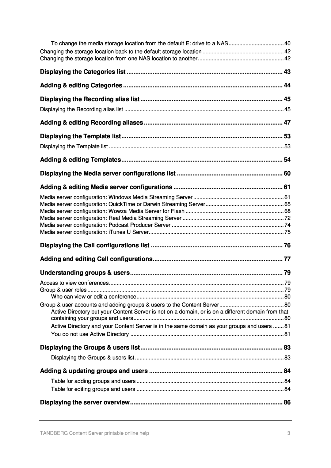 TANDBERG D1459501 manual Displaying the Categories list 