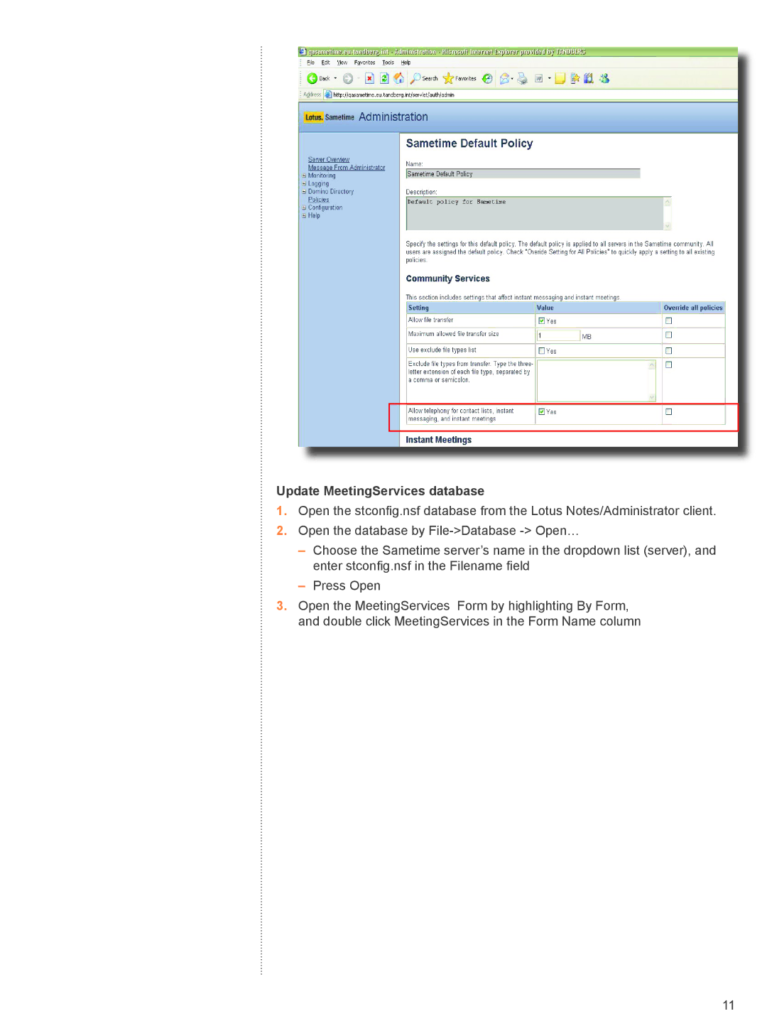 TANDBERG D4068 installation manual Update MeetingServices database 