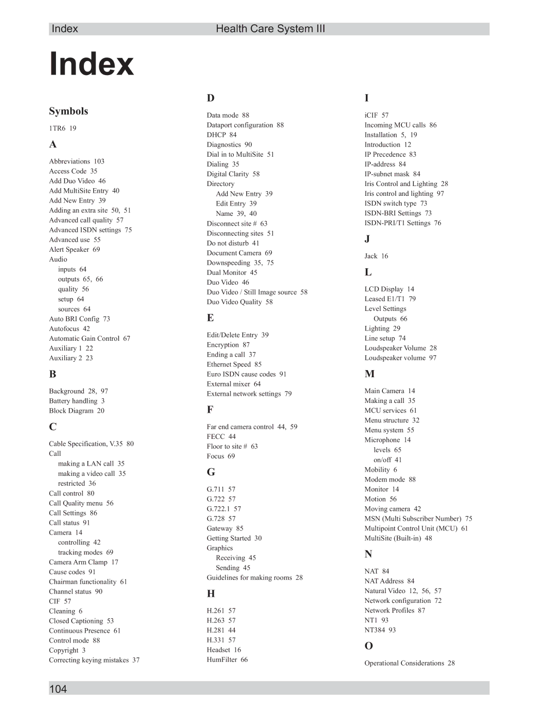 TANDBERG D50104-15 user manual Index, Symbols 