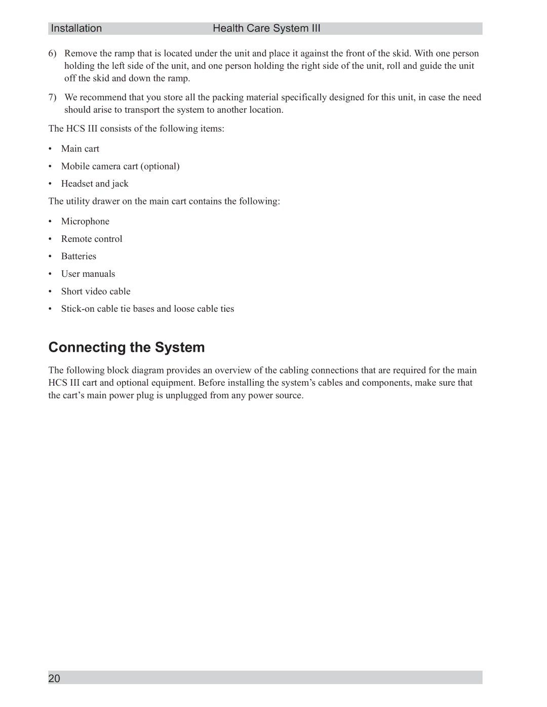 TANDBERG D50104-15 user manual Connecting the System, Installation Health Care System 