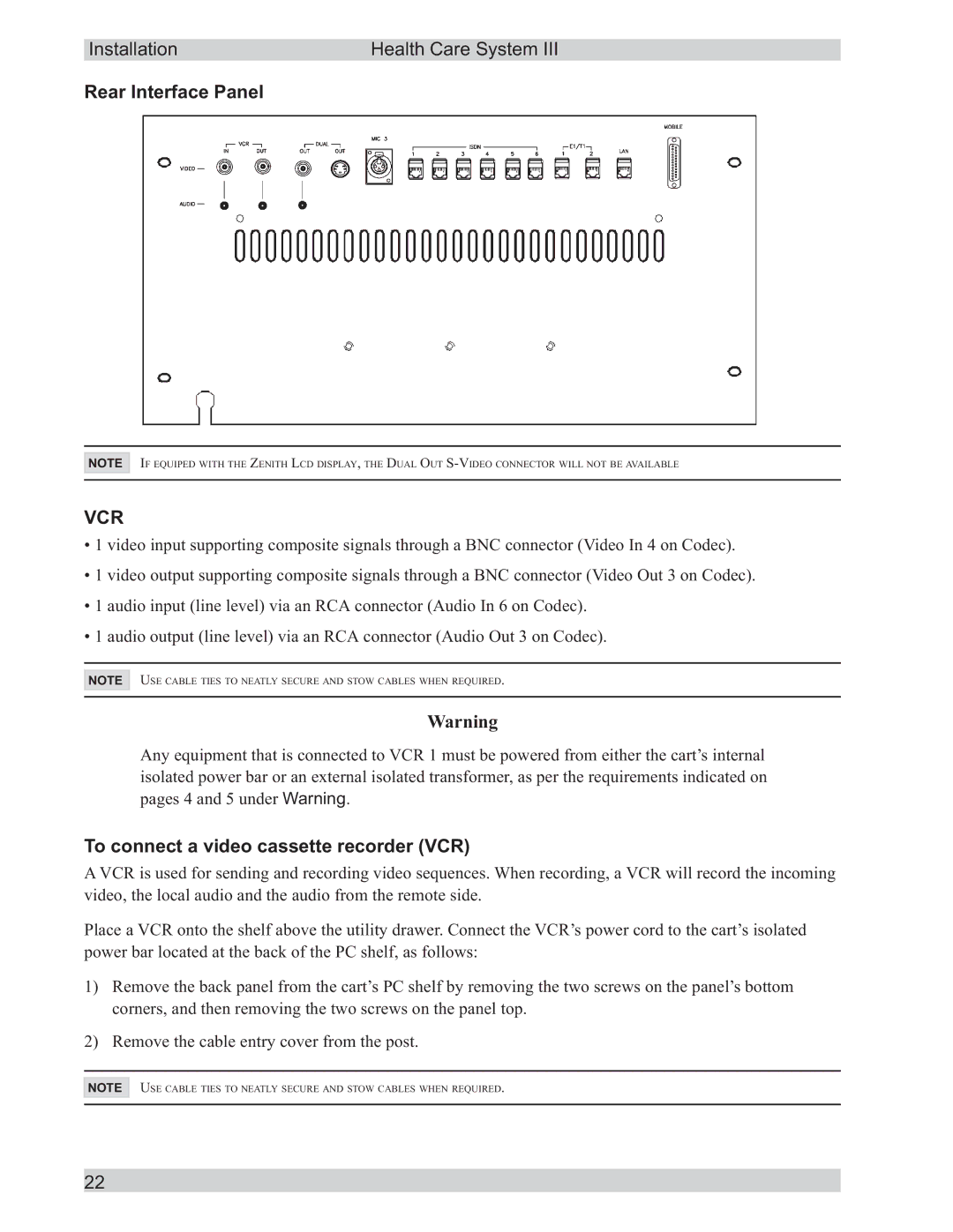 TANDBERG D50104-15 user manual Vcr, To connect a video cassette recorder VCR 