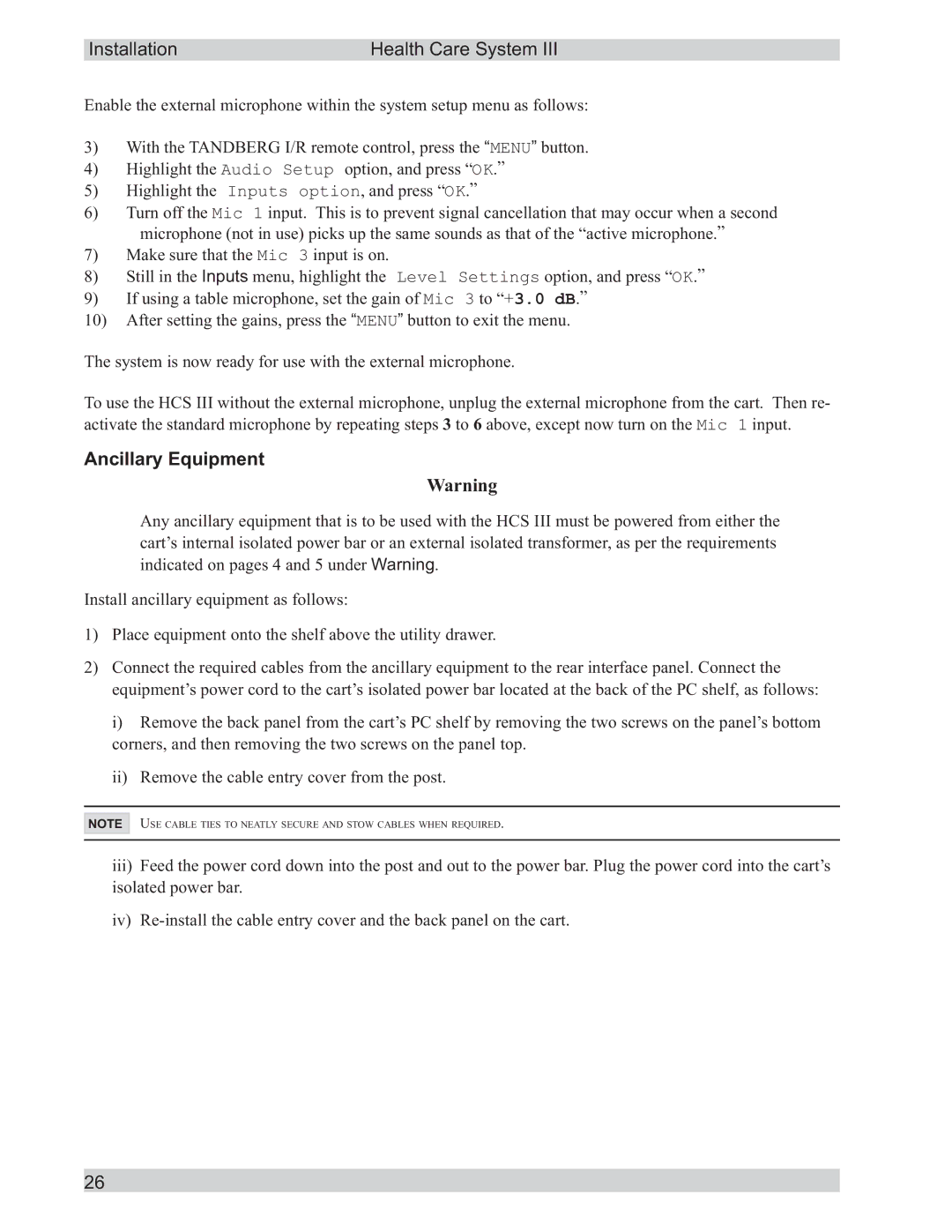 TANDBERG D50104-15 user manual Ancillary Equipment 