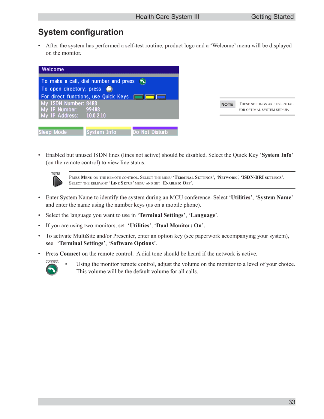 TANDBERG D50104-15 user manual System configuration, Menu 