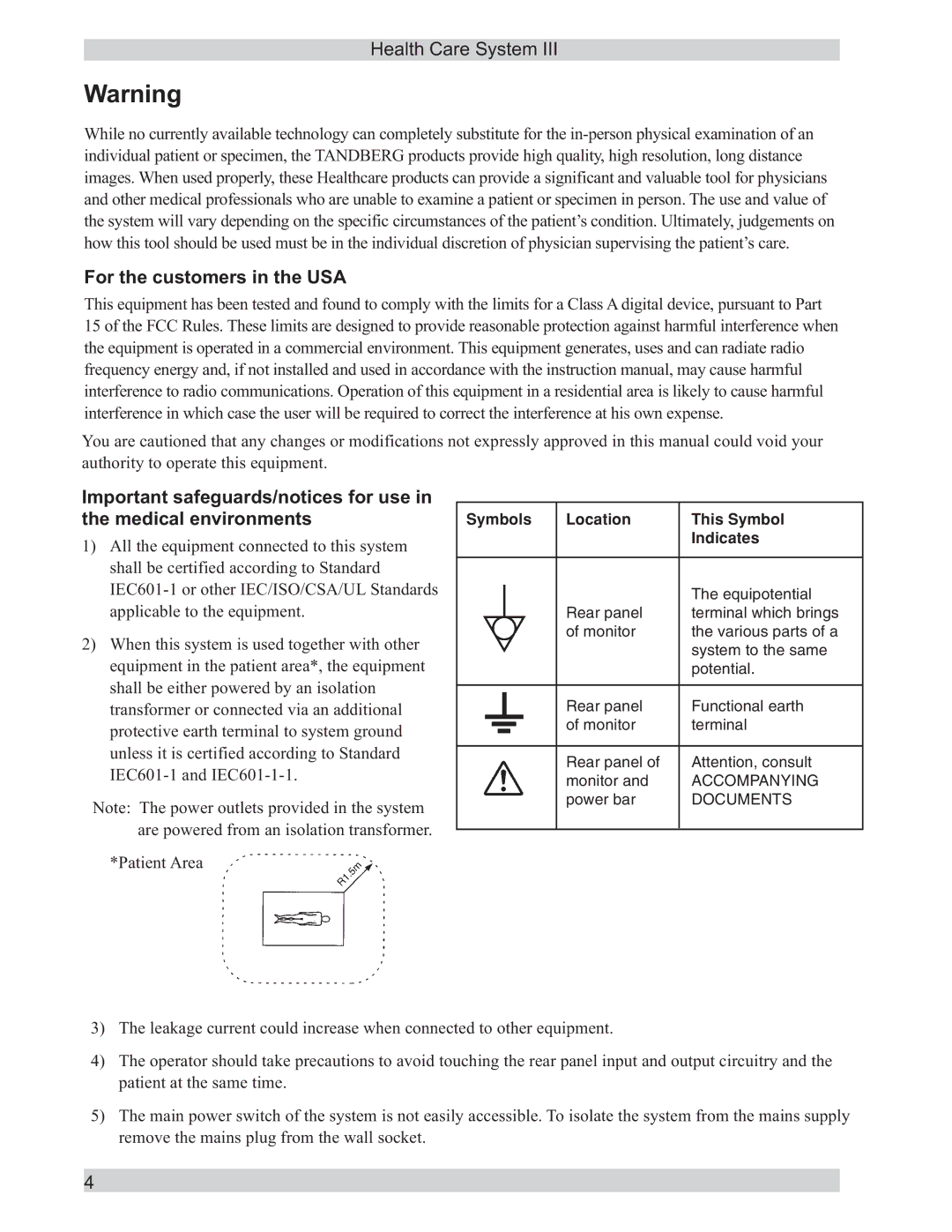 TANDBERG D50104-15 user manual For the customers in the USA, Symbols Location This Symbol Indicates 