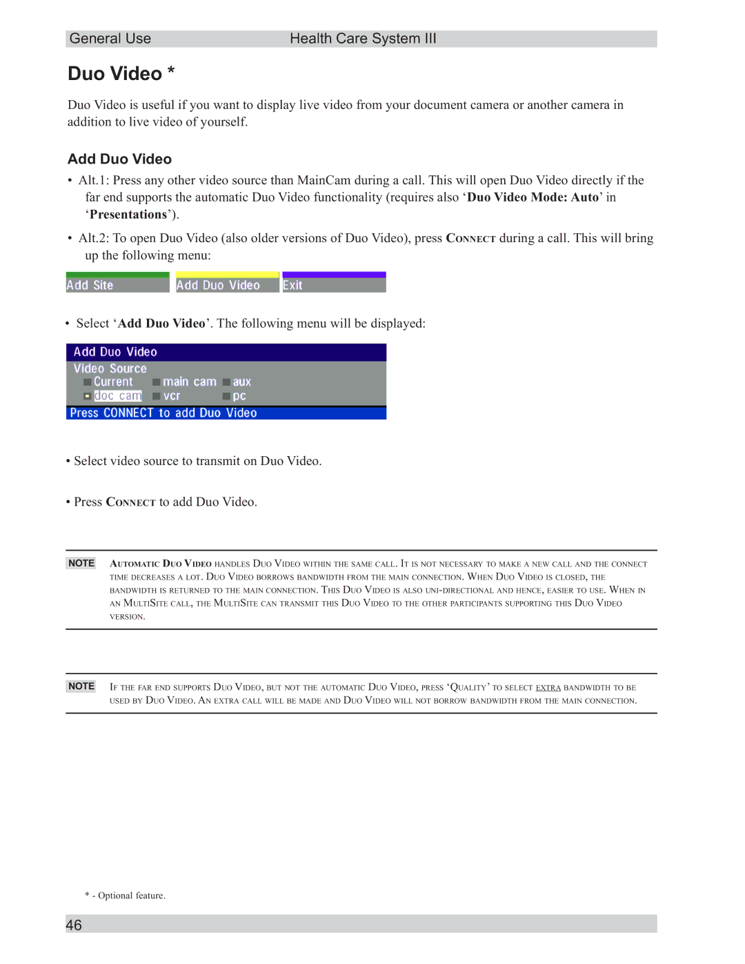 TANDBERG D50104-15 user manual Add Duo Video 