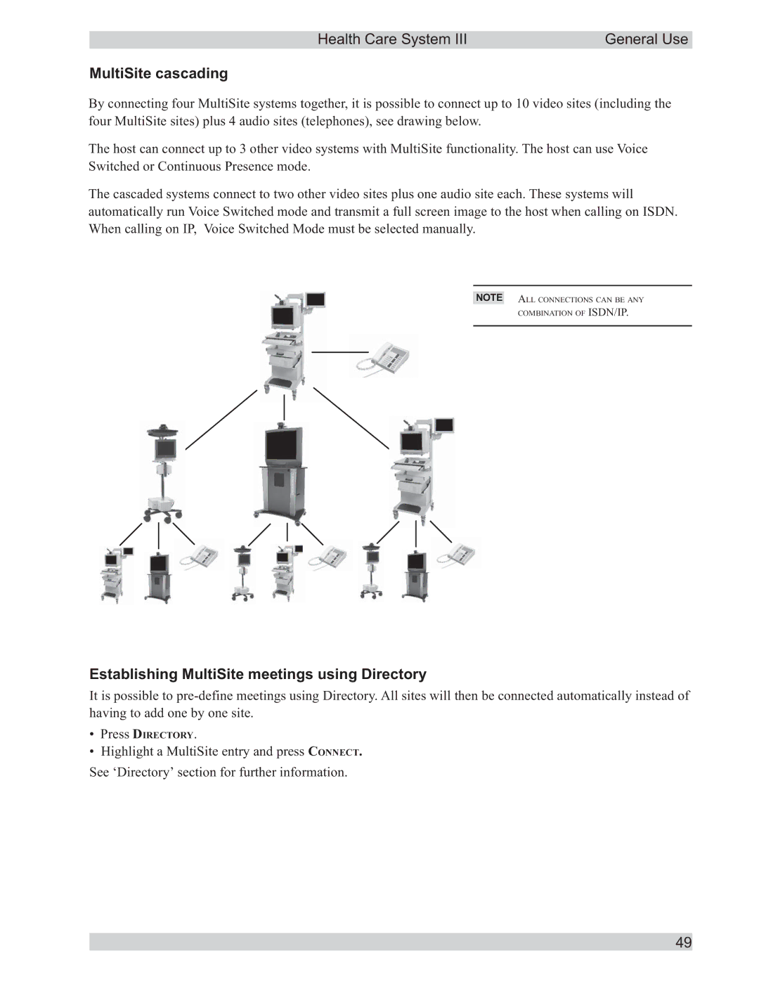 TANDBERG D50104-15 user manual MultiSite cascading, Establishing MultiSite meetings using Directory 