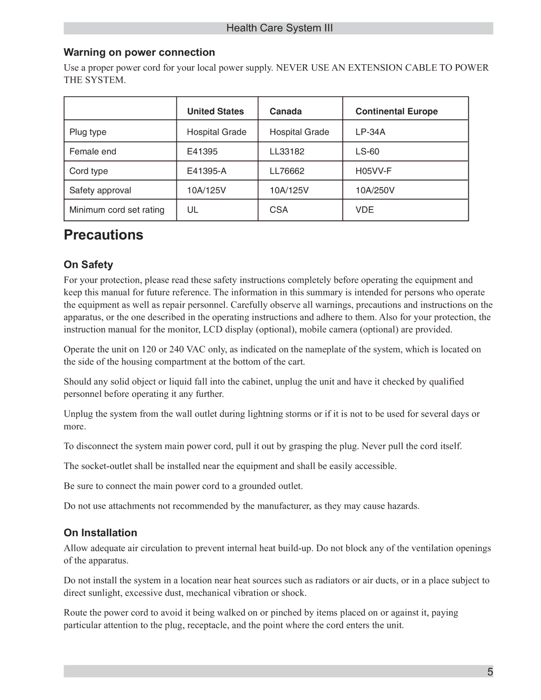 TANDBERG D50104-15 user manual Precautions, On Safety, On Installation 