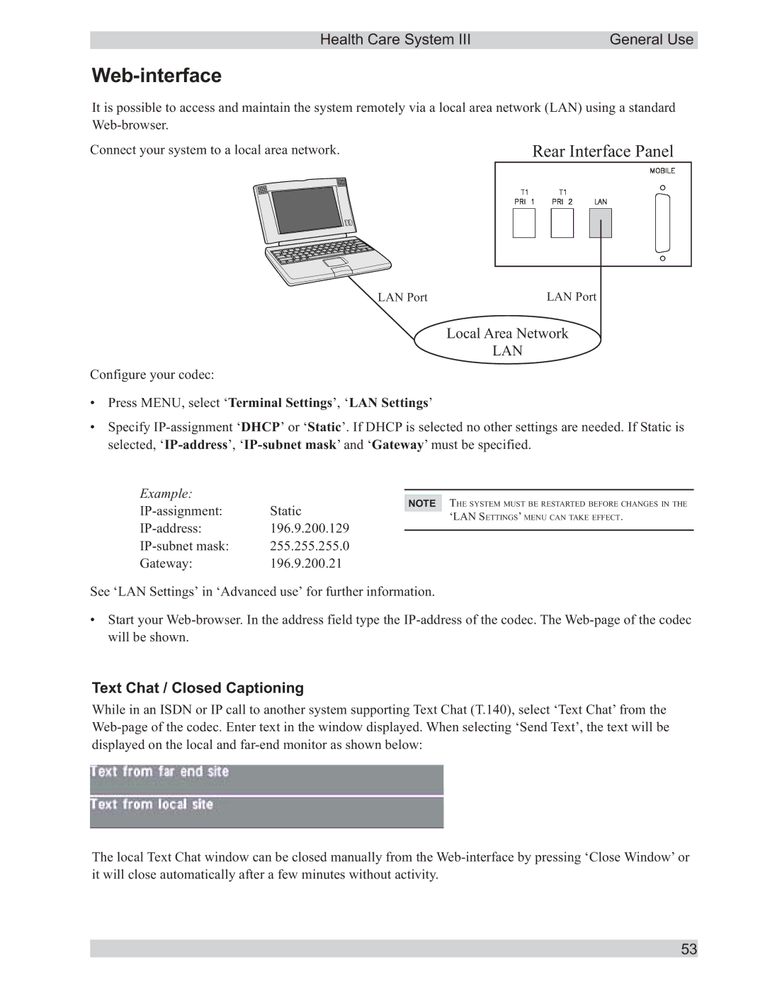 TANDBERG D50104-15 user manual Web-interface, Text Chat / Closed Captioning 