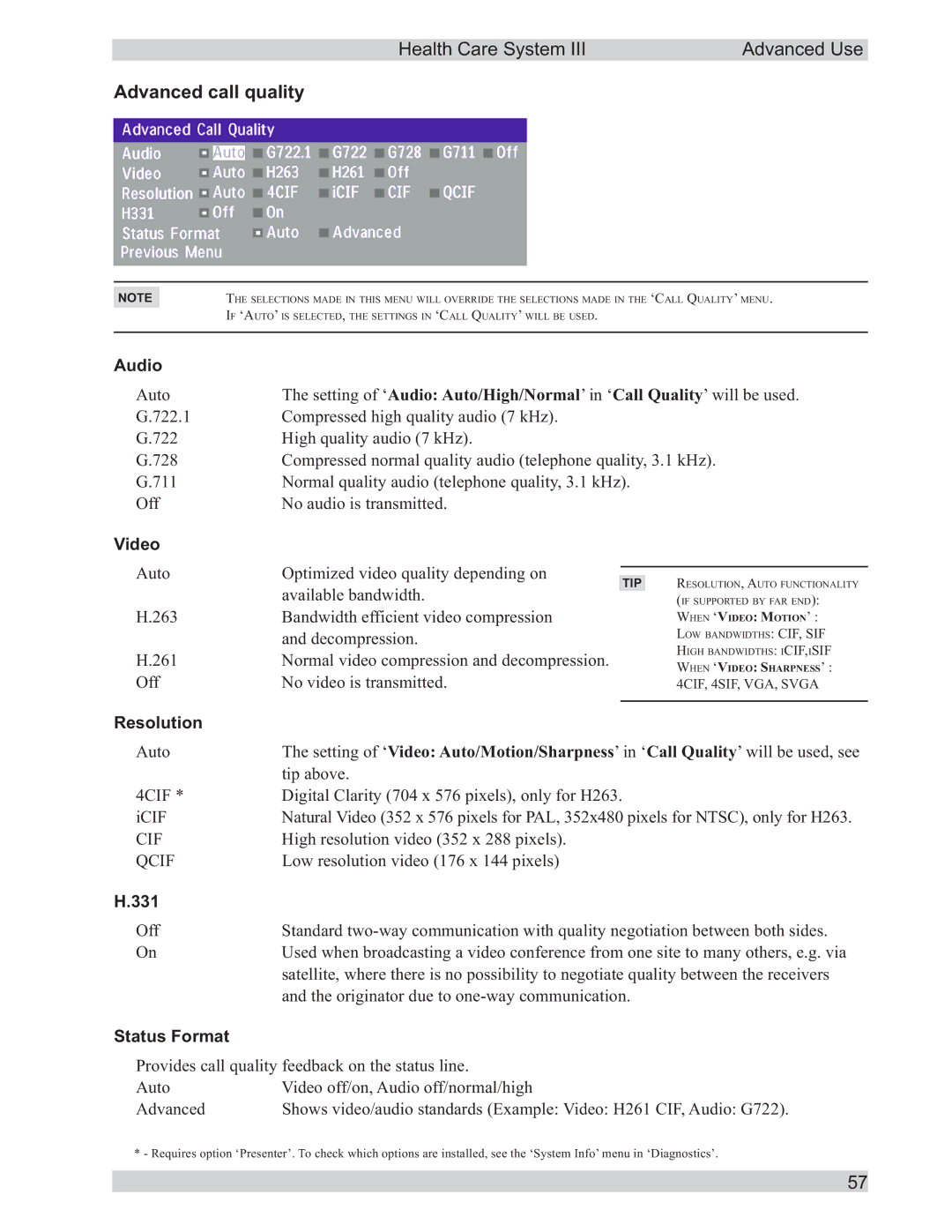 TANDBERG D50104-15 user manual Advanced call quality 