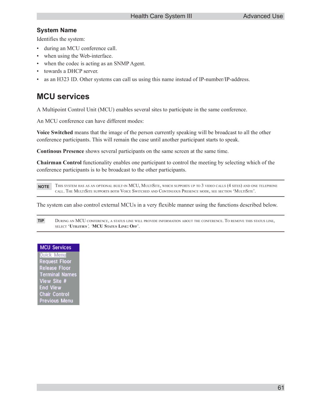 TANDBERG D50104-15 user manual MCU services, System Name 