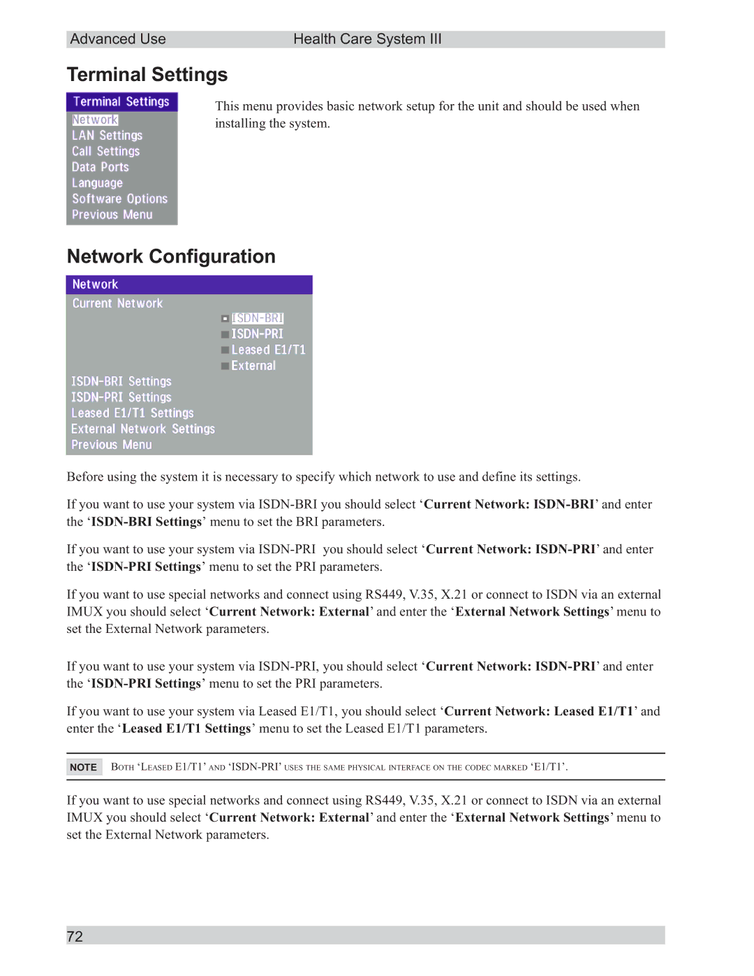 TANDBERG D50104-15 user manual Terminal Settings, Network Configuration 