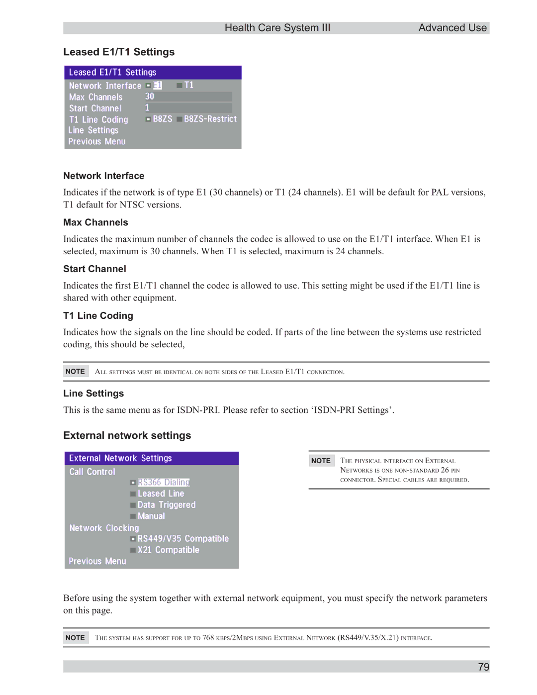 TANDBERG D50104-15 user manual Leased E1/T1 Settings, External network settings 