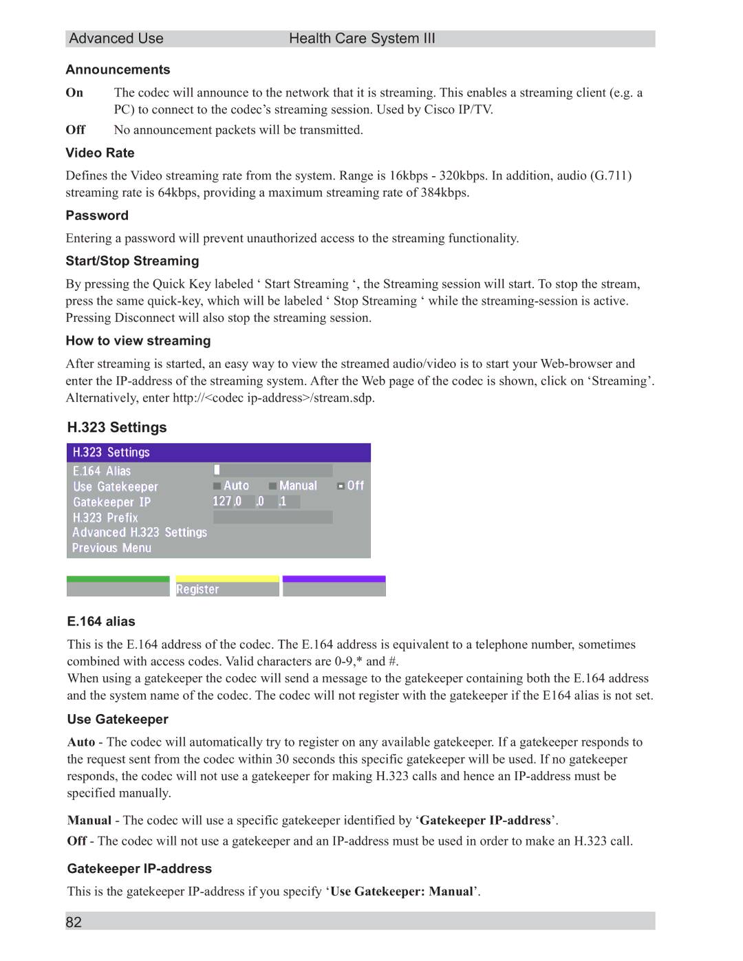 TANDBERG D50104-15 user manual Settings 