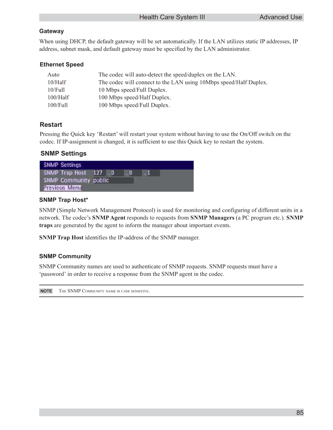 TANDBERG D50104-15 user manual Restart, Snmp Settings 