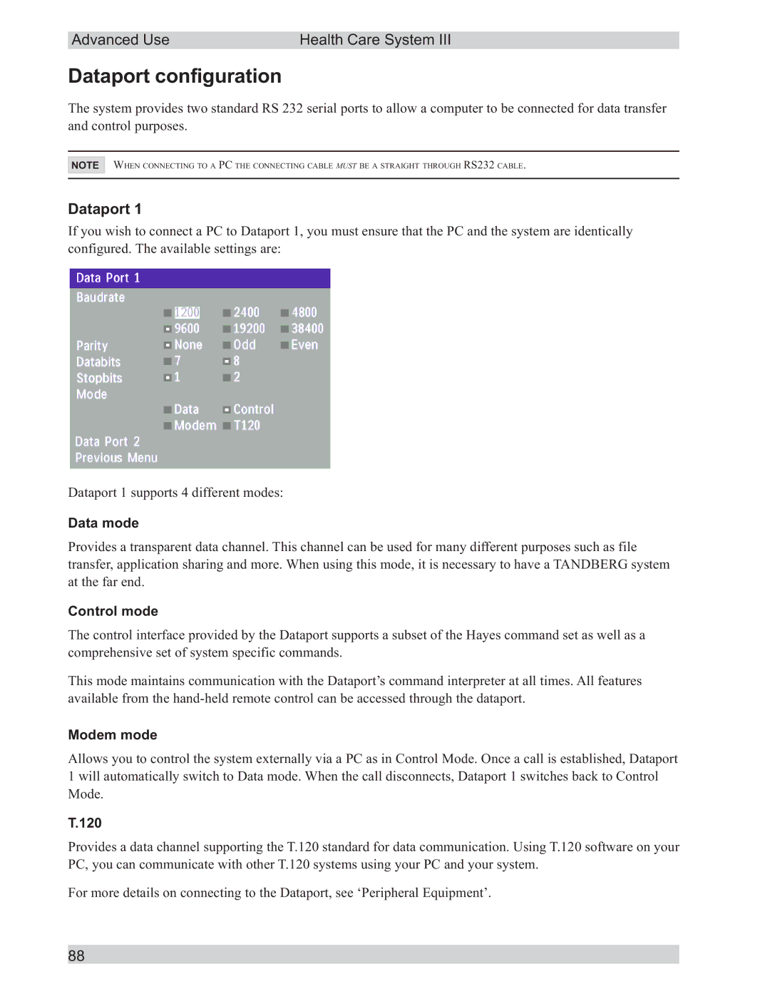 TANDBERG D50104-15 user manual Dataport configuration 