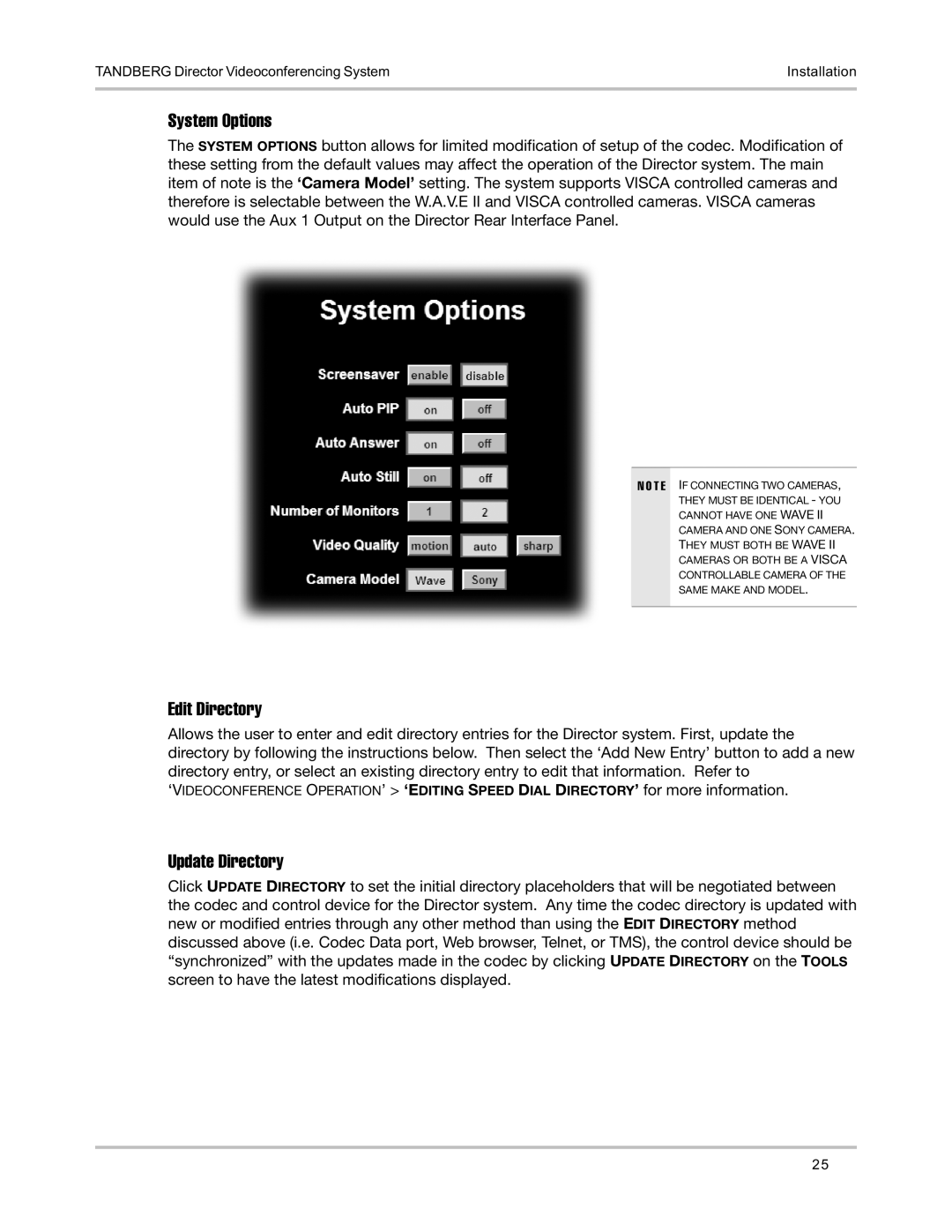 TANDBERG D5016402 user manual System Options, Edit Directory, Update Directory 